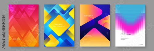 Set of four vibrant geometric backgrounds with square and diamond shapes for modern business branding and creative media