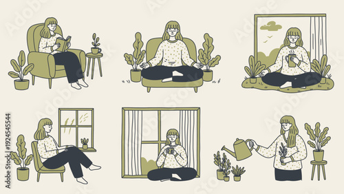 Woman enjoying peaceful indoor activities and self care.