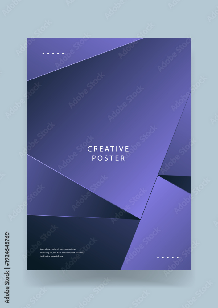 Fototapeta premium Sophisticated creative poster template with layered purple geometric shapes and subtle shadow depth