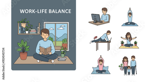 Work Life Balance Concept with People Doing Various Activities.