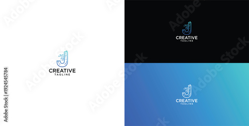 technology logo vector. J initial logo design