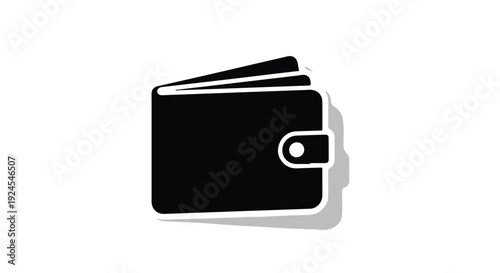 Black leather wallet with white outline and shadow on white background, symbolizing finance, money, and business