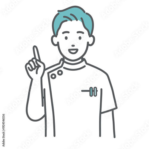 指差し・解説をするケーシー白衣の男性看護師・医療従事者のイラスト（上半身）