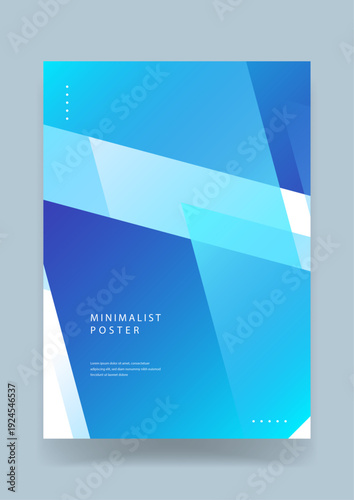 Minimalist poster with abstract layered blue prisms and sharp geometric angles