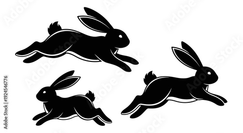 Three Rabbits Running in Mid-Air Vector Illustration