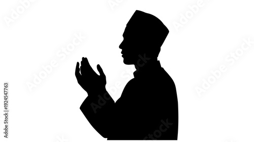 Silhouette of praying man in traditional attire with hands together in soft minimalist lighting on for spiritual Transparent Background