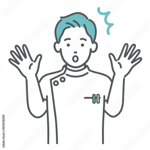 驚く・焦るケーシー白衣の男性看護師・医療従事者のイラスト（ショック・上半身）