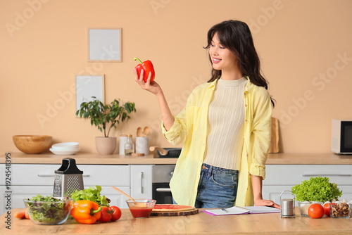 Young woman with food and r...