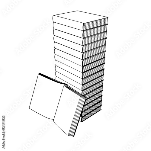 Outline for Coloring of Hardcover Book with Bookmark on White Background. Vector Illustration.