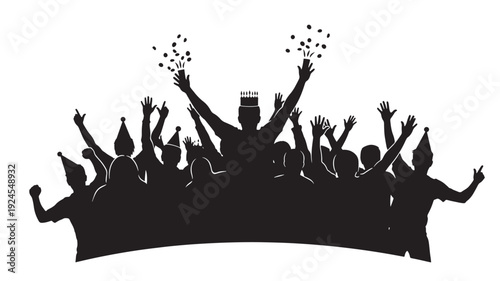Silhouetted crowd celebrating with confetti in joyful festive atmosphere against for party invitation Transparent Background