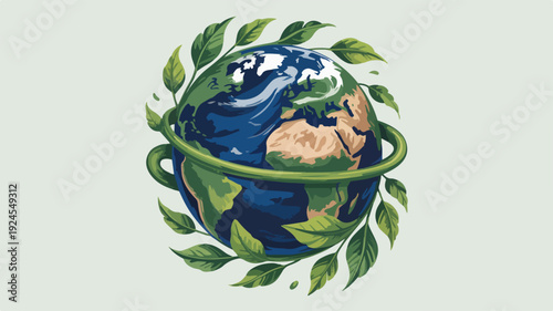Earth wrapped in leaves symbolizing eco friendly living and environmental conservation on a light green background