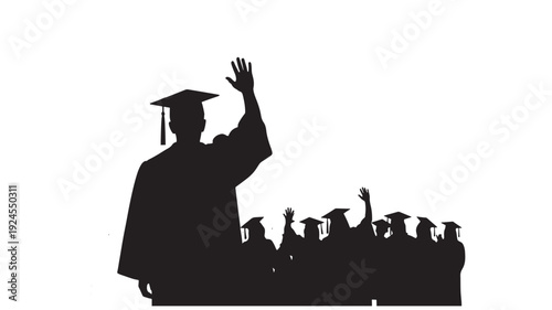 Graduate Silhouette Waving in Minimalist Black Silhouette on for Education Transparent Background