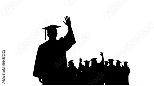 Graduate Silhouette Waving in Celebratory Mood with High Contrast Lighting on for Education Transparent Background
