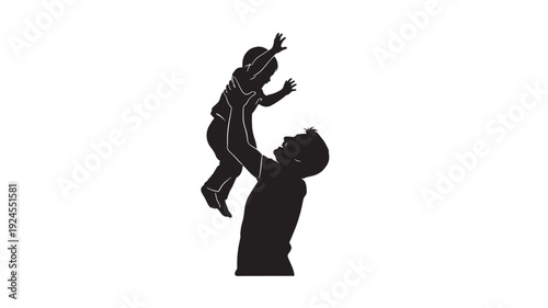 Father and Son Silhouette in Joyful Moment with Dramatic Lighting on for Family Transparent Background