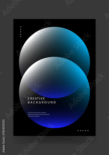 Modern dark background with two overlapping glowing blue glass spheres creating a soft gradient light effect for digital tech aesthetics