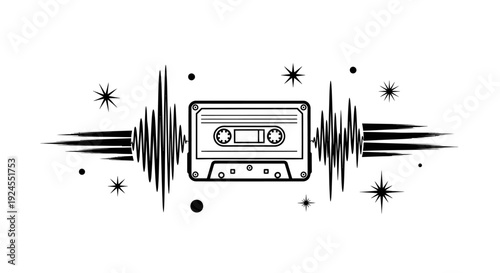 Vintage audio cassette tape with a dynamic soundwave graphic.