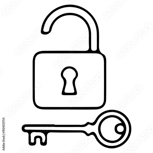 Unlocked Padlock and Key Icon