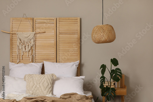 Wooden folding screen with ...