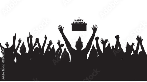 Crowd Silhouette with Raised Hands and Television in Dramatic Black and for Editorial Use Transparent Background