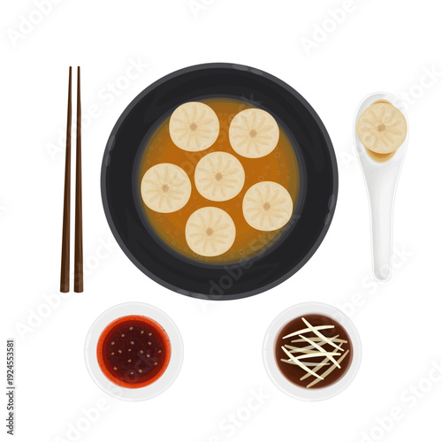 Vector Illustration logo Clip art Top View Xiao Long Bao Chinese Dumplings Soup