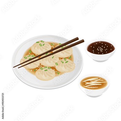 Vector Illustration logo Clip art Chinese Soup Dumplings Xiao Long Bao