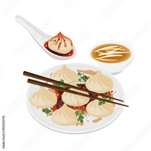 Vector Illustration logo Clip art Xiao Long Bao with Chili Oil