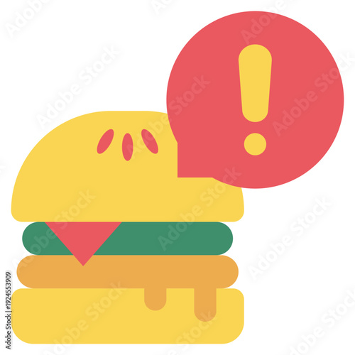 hamburger junk food calories fat alert exclamation flat style icon