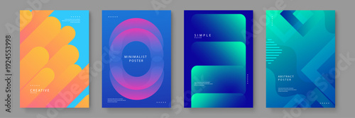Collection of four minimalist posters featuring vibrant cyan and blue geometric gradients for modern branding and web design
