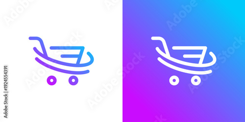 Dual meaning logo combining trolley and speed tech elements, symbolizing fast e-commerce, smart retail innovation, efficiency, and seamless digital shopping experiences.