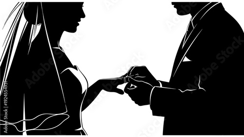 Bride and Groom Silhouette in Romantic Intimate Moment with Dramatic Black and Contrast for Wedding Invitation Transparent BACKGROUND