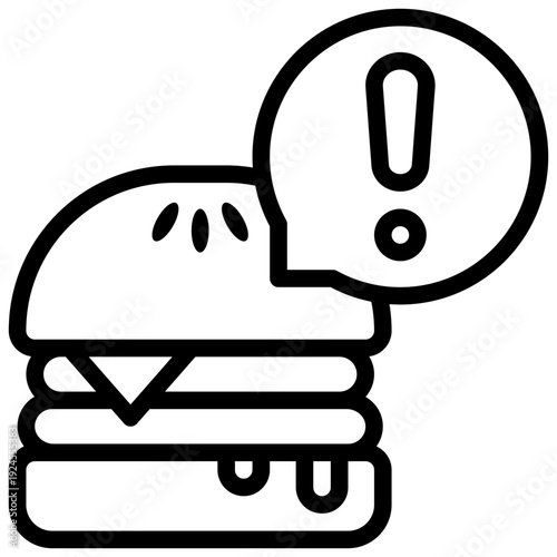 hamburger junk food calories fat alert exclamation simple line icon