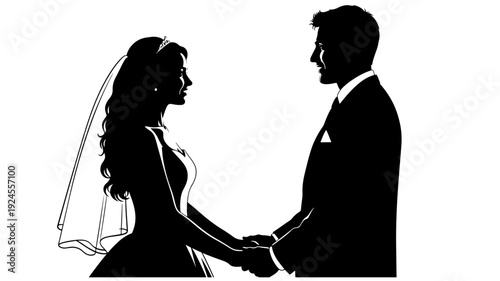 Bride and Groom Silhouettes in Romantic Pose with Soft Black and Illustration for Wedding Invitation Transparent BACKGROUND