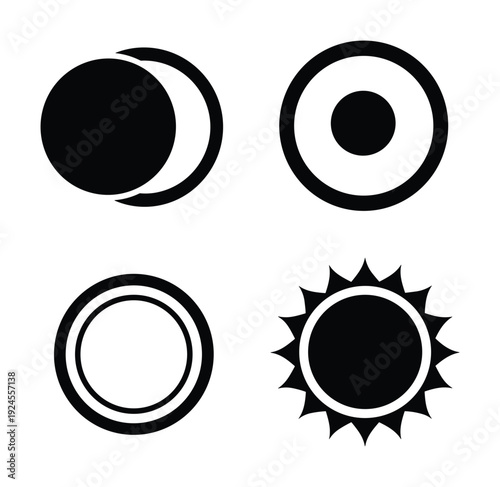 Celestial icons featuring moon phase, solar eclipse, and sun symbols in a vector illustration