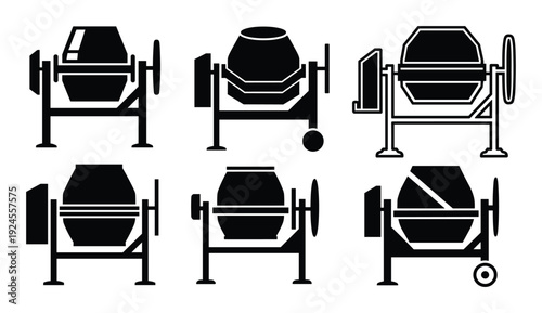 Concrete mixer vector set. Construction equipment, cement mixers machine for building and repair projects. Isolated construction icons.