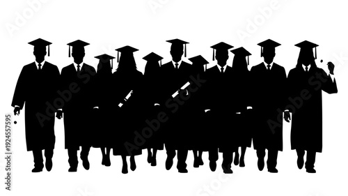 Graduates in caps and gowns silhouetted against in formal academic attire for educational achievement Transparent BACKGROUND