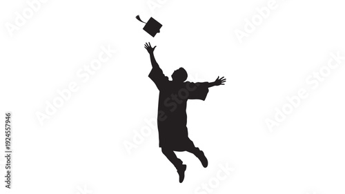 Graduate Jumping in Joyful Celebration with Academic Cap in Dramatic Silhouette against Bright for Education Advertising Transparent BACKGROUND