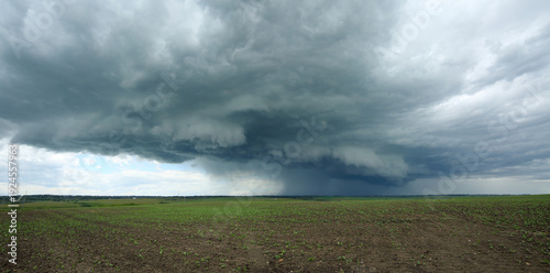 Menacing mesocyclone storm system racing across the prairies in Alberta, Canada.
