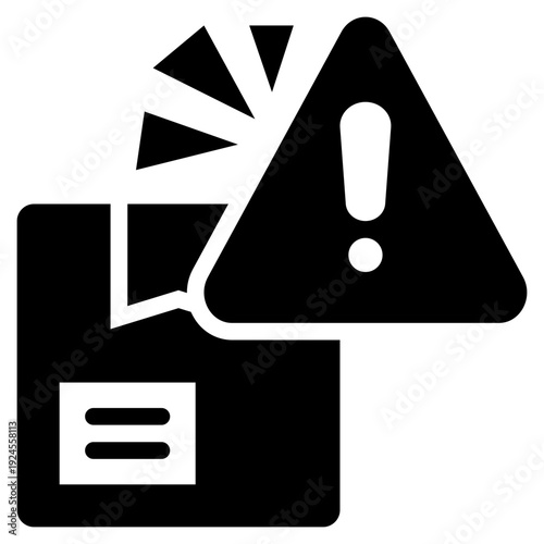 package box delivery alert exclamation solid glyph icon