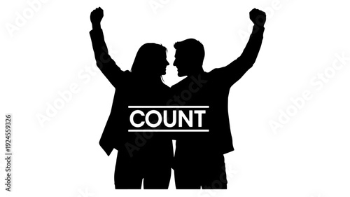 Couple Celebrating Election Victory in Silhouette with COUNT Text on for Political Campaign Transparent BACKGROUND