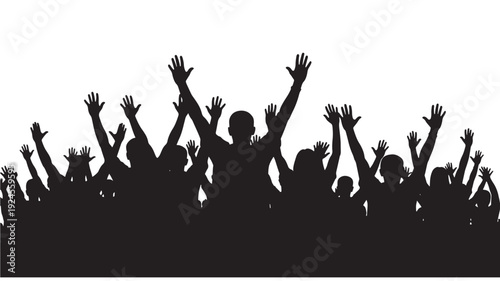 Crowd Silhouettes with Raised Hands in Energetic Mood with Dramatic Lighting on for Concert Promotion Transparent BACKGROUND
