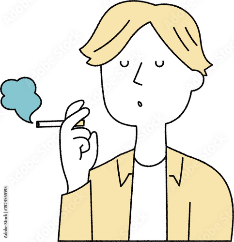 タバコを吸う若い男性単色