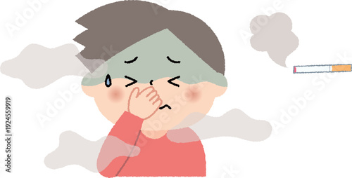 タバコの煙に苦しむ男の子