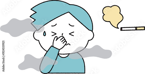 タバコの煙に苦しむ男の子単色