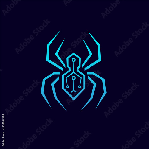 Cyan spider logo with circuit board elements is ideal for technologyrelated designs, cybersecurity concepts, and futuristic graphics requiring a unique element.