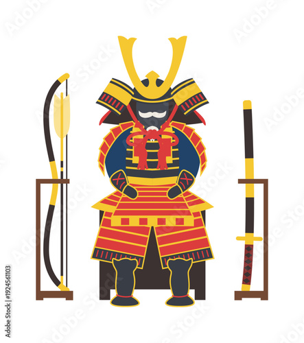 武者鎧と弓矢の五月人形イラスト