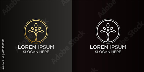 Elegant human figure integrated with natural tree elements, forming a symbolic logo representing growth, health, and wellness in a circular design