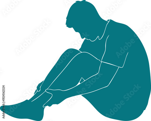 Teal silhouette of person sitting holding leg