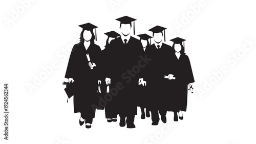 Graduates in caps and gowns in formal black and illustration for education and academic achievement Transparent BACKGROUND