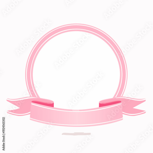 二重のピンクリボンと太枠のモダンでシンプルな円形フレーム