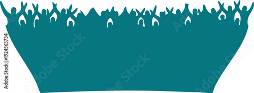 Teal silhouette crowd cheering with arms raised people